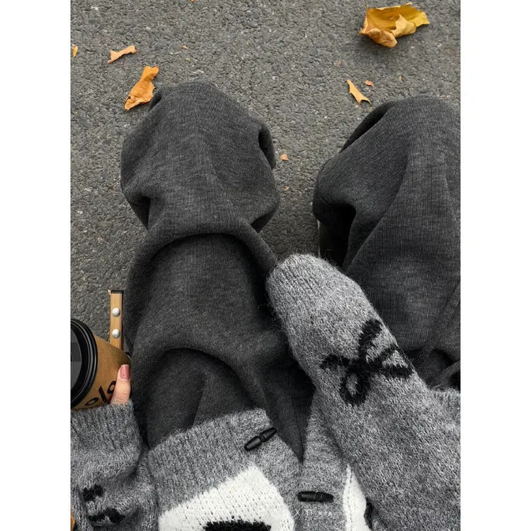 180超长高个子加绒加厚针织糯米裤女秋冬高腰垂感宽松显瘦拖地裤