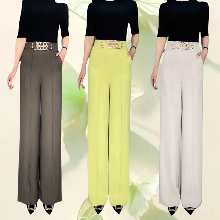 2025高端垂感阔腿裤女春夏新款高腰弹力百搭松紧腰宽松妈妈直筒裤
