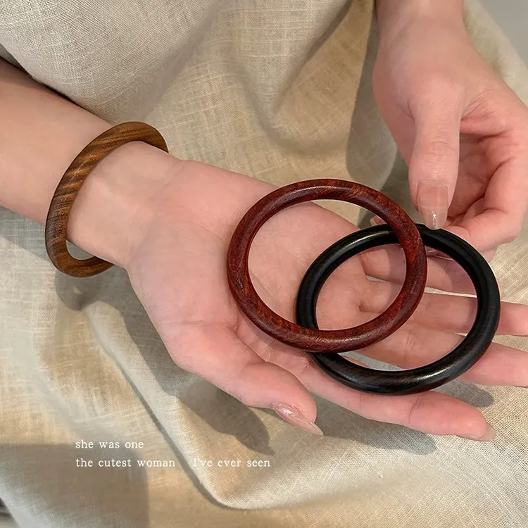 非金属木质手镯 新中式复古人造檀木素圈细手镯子女手链闭口手饰