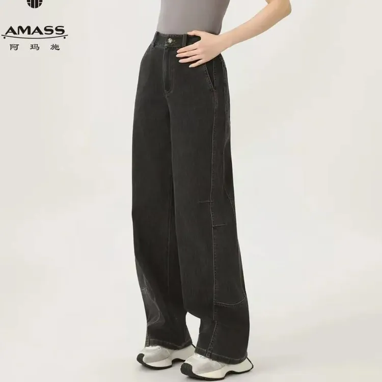 AMASS/阿玛施新款510032高腰窄版显瘦造型休闲百搭水洗牛仔裤女