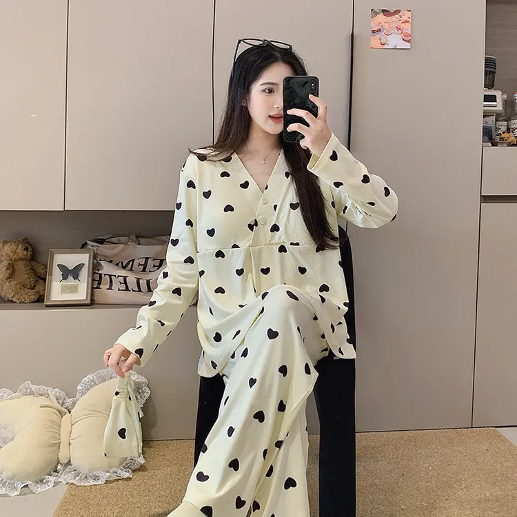 德绒保暖月子服自带胸垫春秋冬款孕妇哺乳睡衣产后喂奶孕期家居服