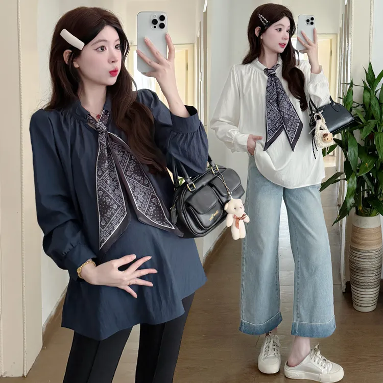 秋季孕妇装韩版显瘦洋气百搭秋季长袖衫衬衫上衣职业装上班衬衣