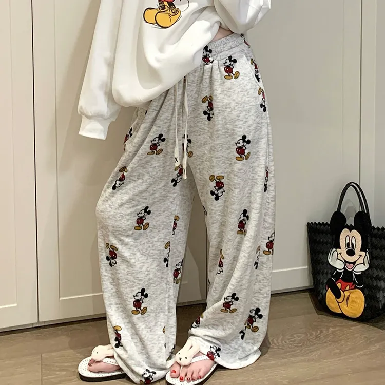 甜美少女感海岛绒睡裤女秋冬新款双口袋直筒阔腿裤慵懒休闲长裤