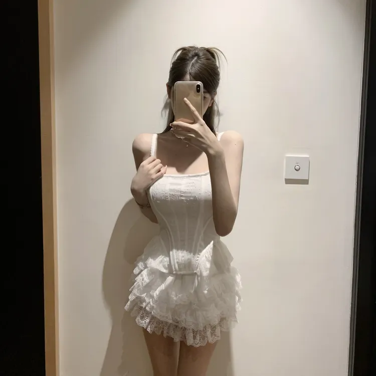 FAY【冰栀】夏季薄款蕾丝边宽松女辣妹纯欲白色短裤裤裙