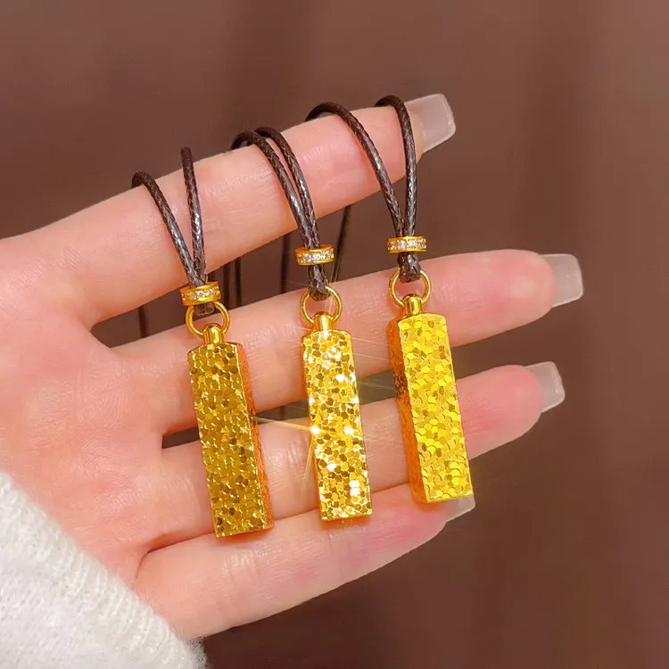 铜合金吊坠 碎冰冰四方来财小金条吊坠项链女毛衣链秋冬轻奢饰品