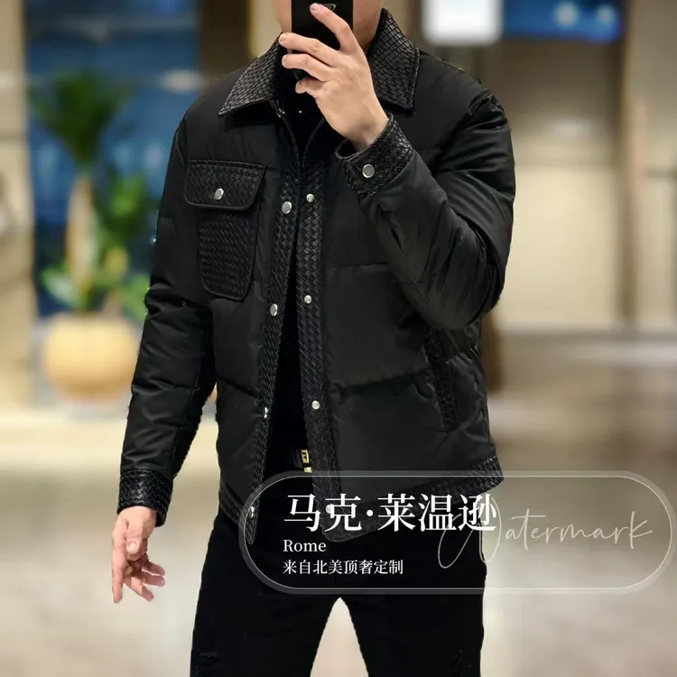 【马克·莱温逊】高奢手工编织羊皮三防荷叶仿生科技羽绒服81231