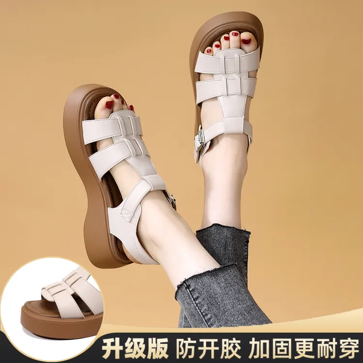 厚底罗马凉鞋女夏款2025新款增高时尚仙女风配裙软底沙滩鞋小码34