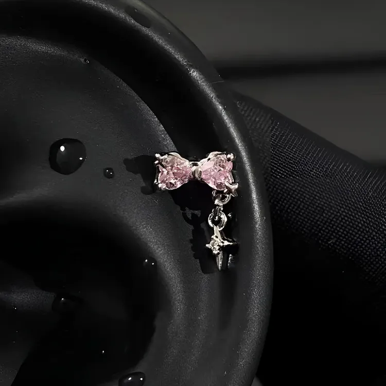 钛钢耳饰 可爱粉色猫咪耳骨钉女y2k甜酷钛钢耳钉耳蜗钉耳饰耳环夏