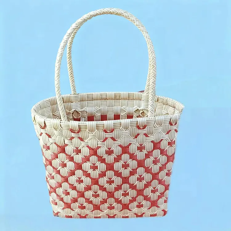 手工编织原生带手提包包红色复古风手工编织包