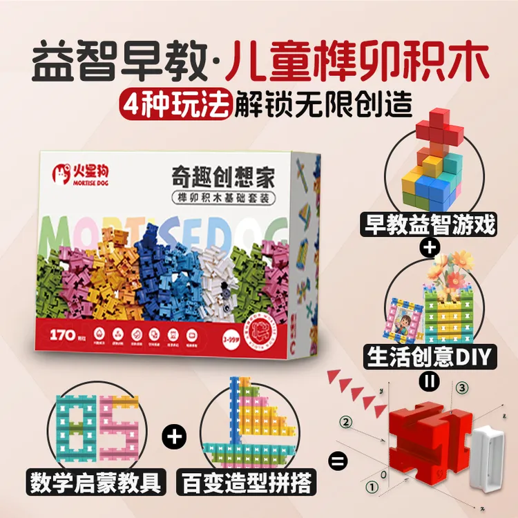 火星狗榫卯积木百变拼装儿童数学思维益智3到6岁幼儿园大颗粒玩具