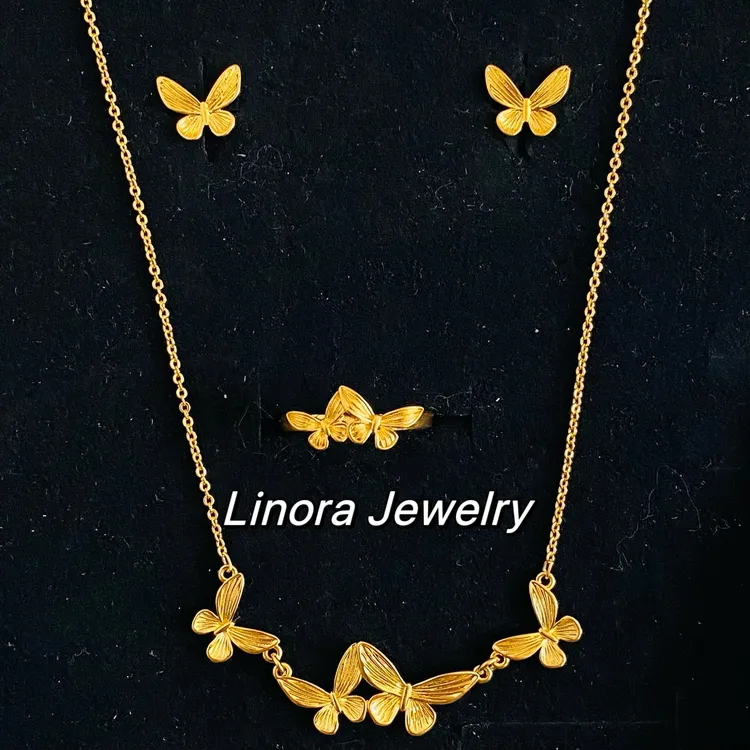 铜合金项链 Linora 小蝴蝶三件套首饰精美百搭金色饰品