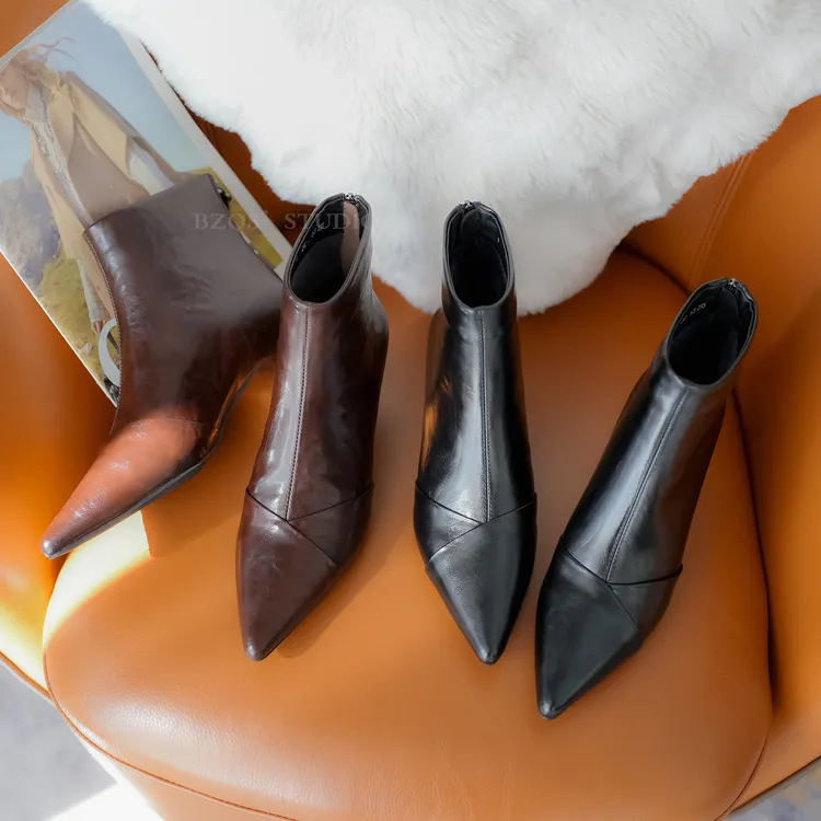 尖头酒杯跟时装靴3厘米细跟加绒短靴2025秋冬保暖百搭气质短靴