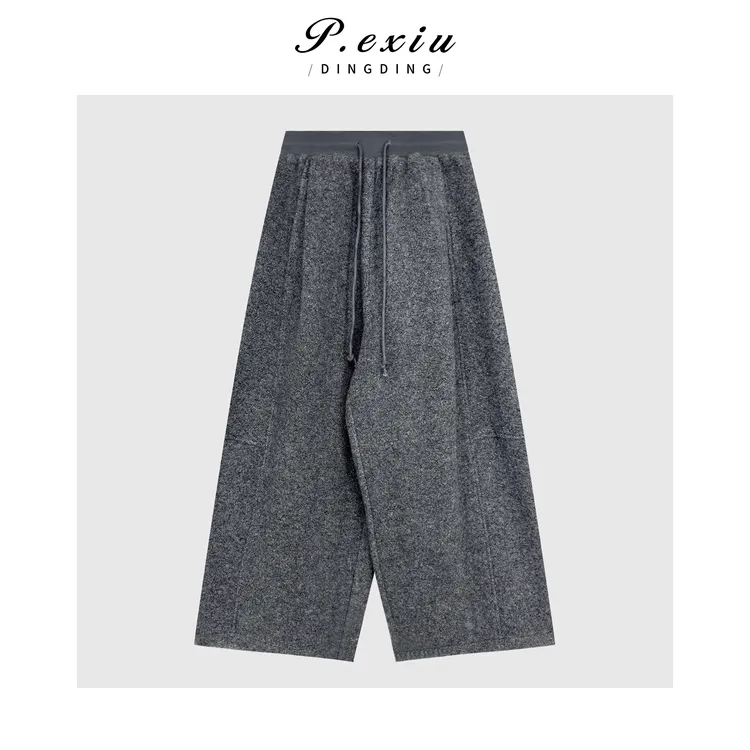 羊毛立体剪裁肌理感阔腿松紧腰抽绳休闲裤 M9253