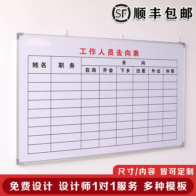 工作人员去向表白板定制内容铝合金边框写字板磁板工厂车间任务