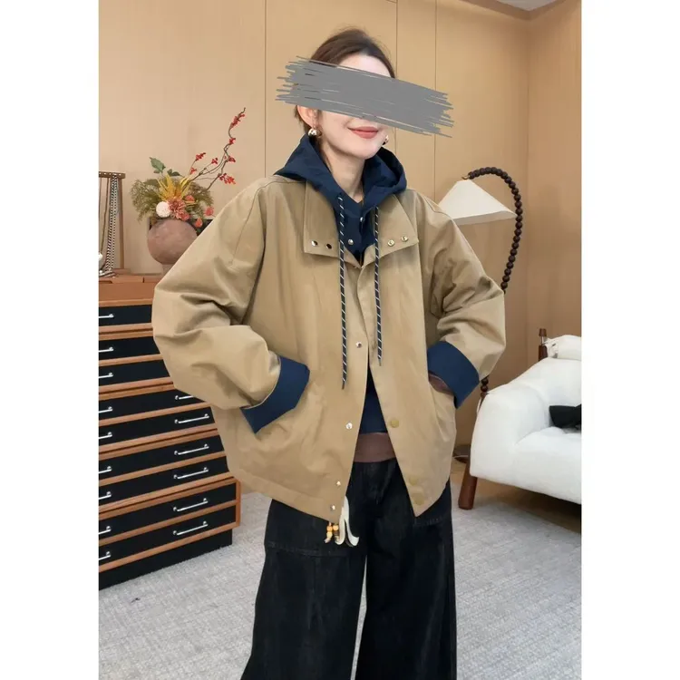 玖了个玖 2025秋季新款连帽时尚撞色外套休闲夹克上衣2509C5463