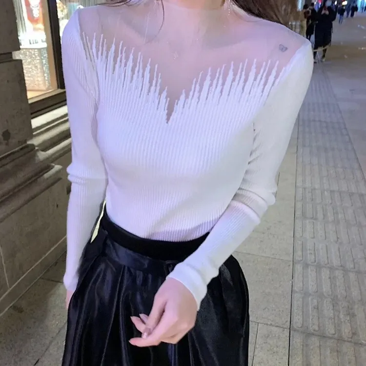 2025秋季新款法式温柔风拼接针织衫上衣女高级感显瘦内搭打底衫