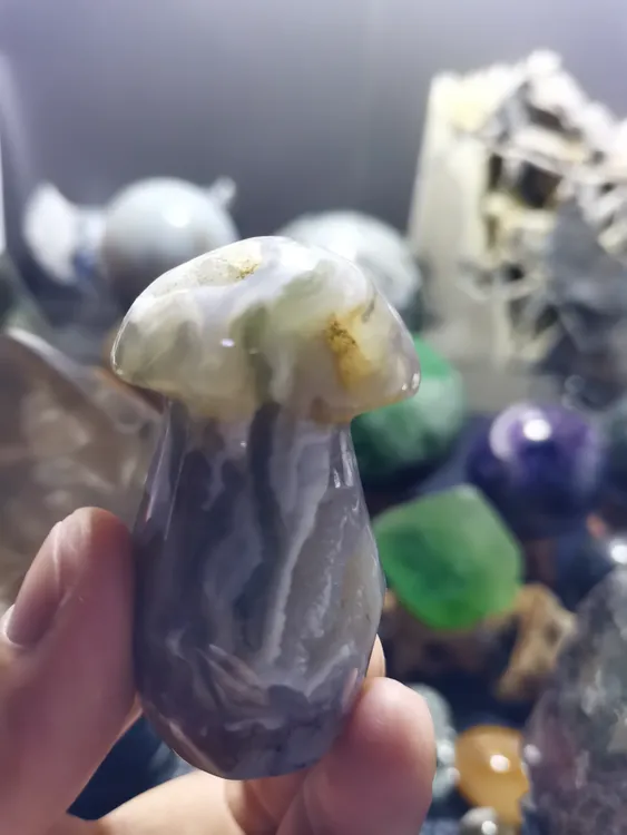 海草玛瑙原石蘑菇晶洞共生摆件