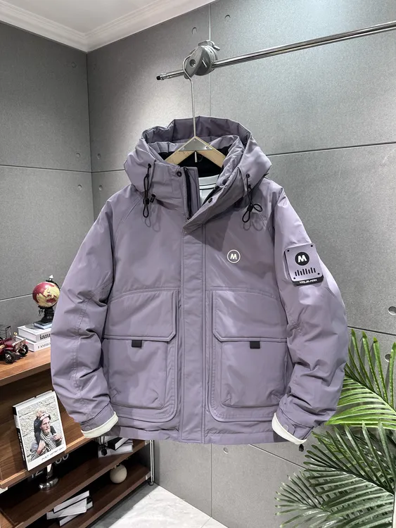 新款潮流机能风白鸭绒冲锋衣男2025冬季工装连帽御寒羽绒服外套男