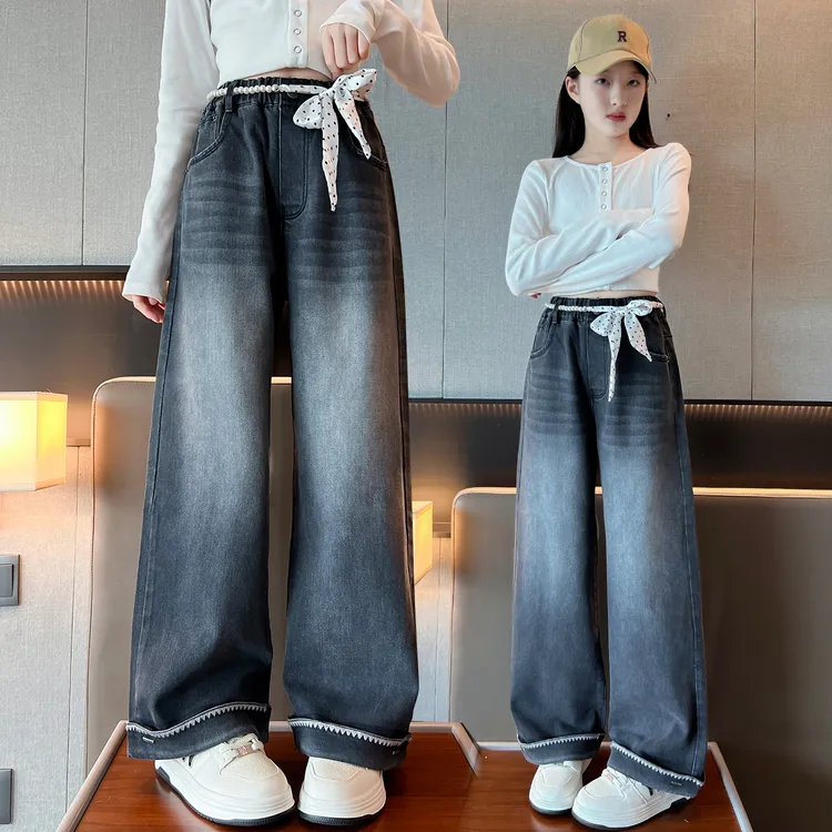 女童牛仔裤秋季2025新款洋气时尚宽松中大童休闲百搭阔腿牛仔长裤