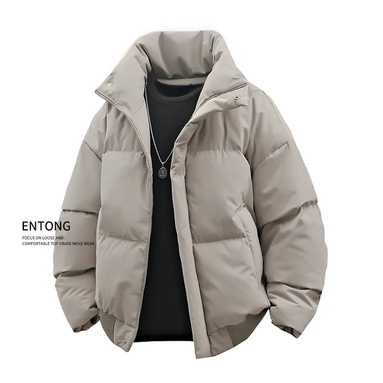 Entong美式潮牌cleanfit加厚立领棉服外套男宽松百搭大码纯色棉衣