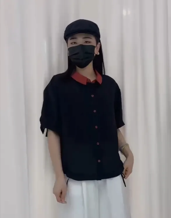 拼色翻领衬衫潮流百搭宽松短袖休闲简约时尚上衣