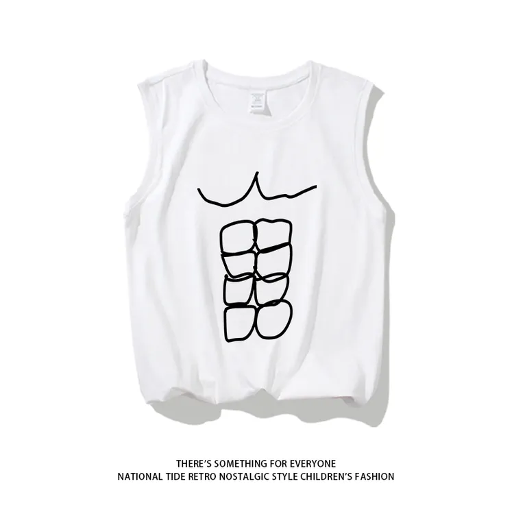 废土风八块腹肌男士背心夏季纯棉无袖T恤健身运动美式潮流坎肩