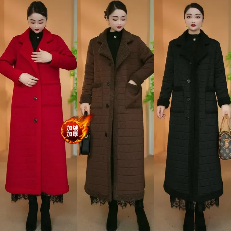 【衣雅严选】8189-2735#定制款加绒加厚翻领显瘦加长款大衣外套