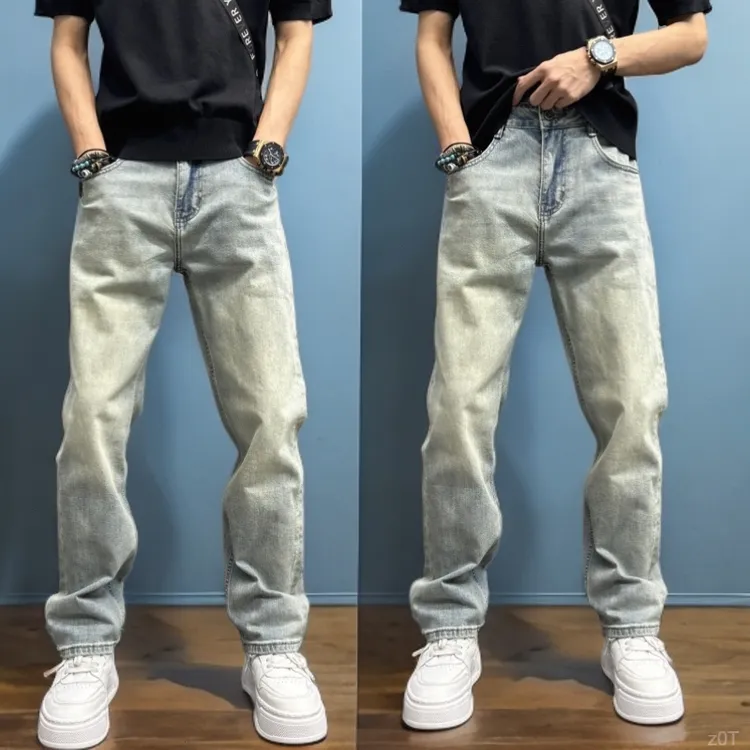 新款宽松水洗裤子秋冬男装牛仔裤男士网红牛仔男裤男士高级感裤子