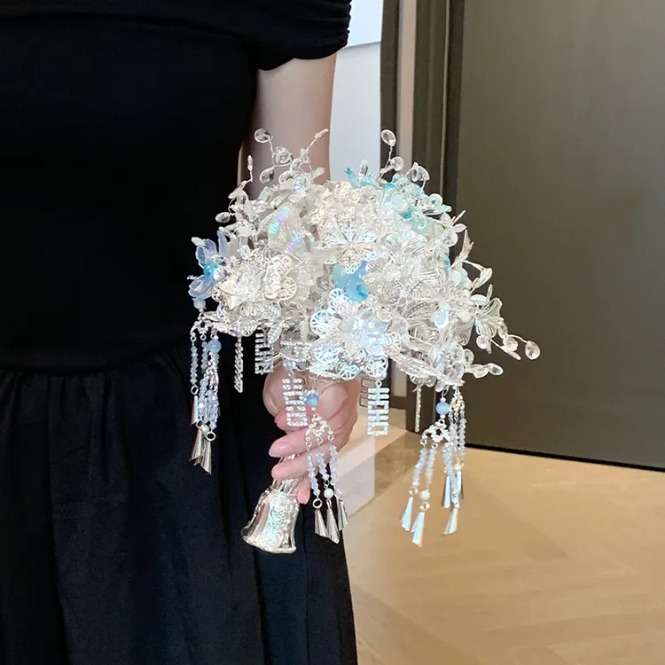 2025最新款【凝霜蓝】银色手捧花diy材料包礼新娘花束成品新婚礼物