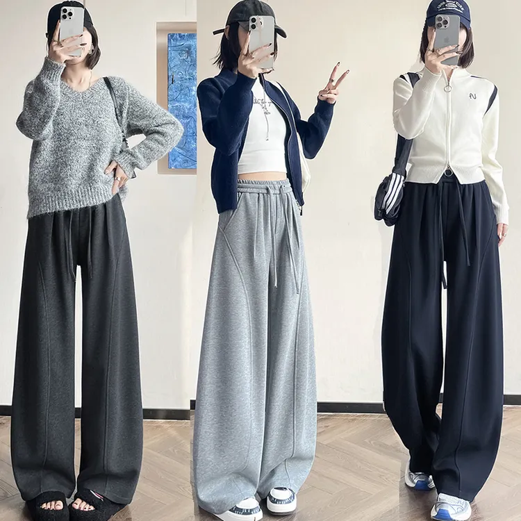 加绒弯刀裤女冬季新款宽松运动阔腿裤加厚保暖休闲裤百搭高腰卫裤