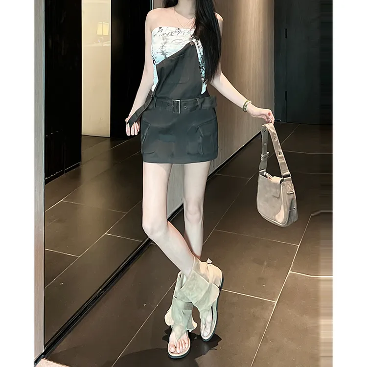 美式复古辣妹牛仔背带短裙女秋季高级感气质连衣裙修身显瘦小个子