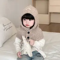 宝宝帽子秋冬针织护耳帽加厚防风小斗篷帽围一体披肩帽冬季保暖