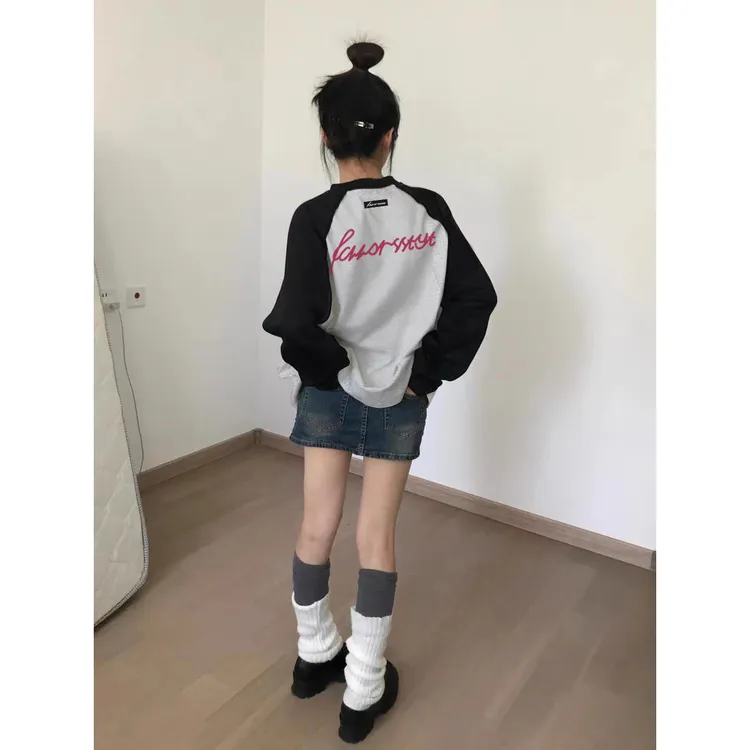 顶瓜瓜加大码300斤美式复古休闲插肩袖卫衣男女秋冬宽松百搭上衣
