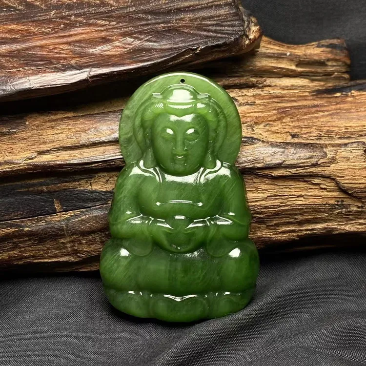 天然和田玉碧玉正装观音吊坠857