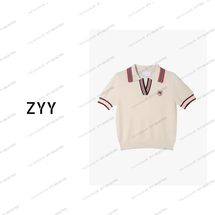 ZYY【米调雅致】2025S/S新品学院风撞色针织POLO领短袖女X25CZZ0041