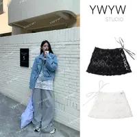 【YWYW时尚配饰系列】设计感时尚百搭网纱玫瑰刺绣高腰绑带臀帘3706