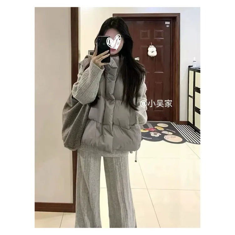 「小吴家」慵懒风秋冬休闲叠穿棉马甲➕半拉链上衣➕阔腿裤韩系穿搭