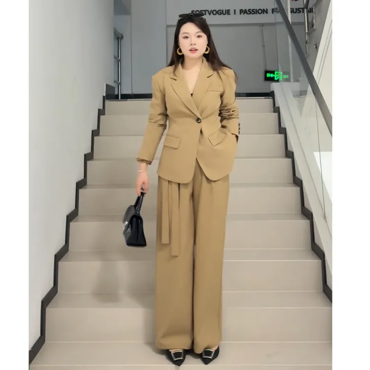 HEBAODAN【政律俏佳人】极简气质通勤西服外套+高腰系带西装裤套装