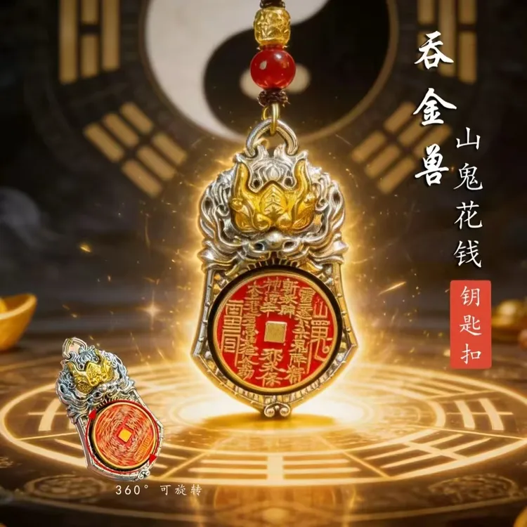合金布艺吊坠 臻品新款天官赐福吞金兽转转男女时尚饰品挂件