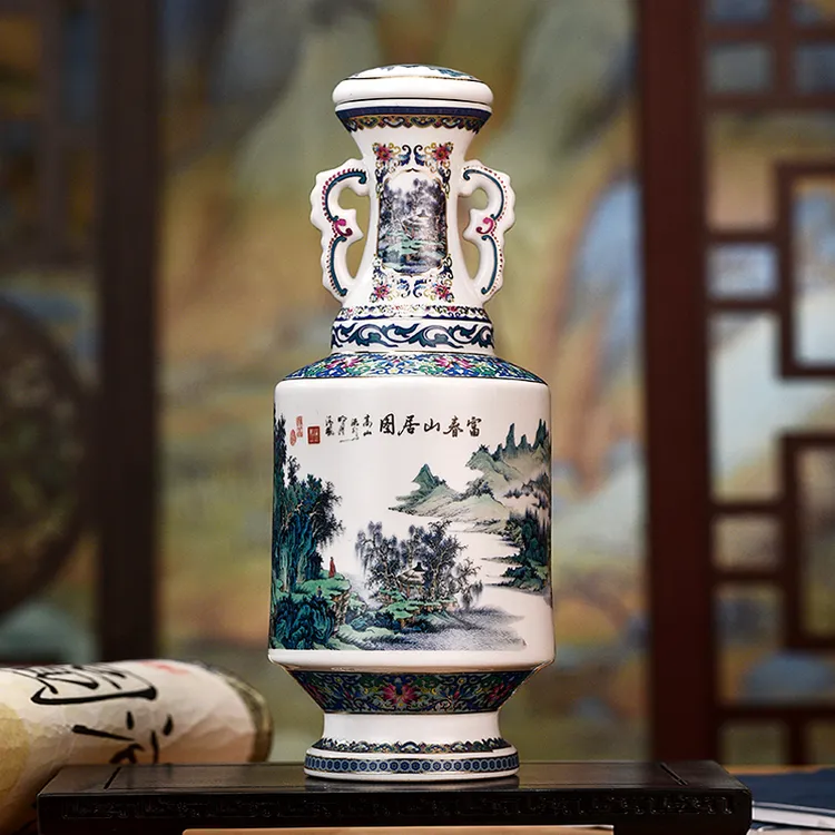 好粮心【富春山居图酒】固态发酵高度酿造浓香白酒优级陶瓷52度1L*2