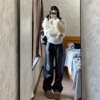 180高个子175加长黑色PU皮裤阔腿裤女宽松垂感辣妹高级感直筒皮裤