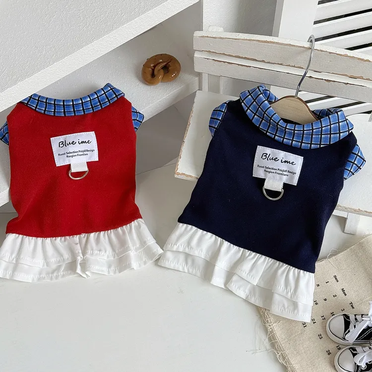 秋冬新款学院风宠物服装衬衫裙猫咪比熊泰迪衣服小型犬假两件