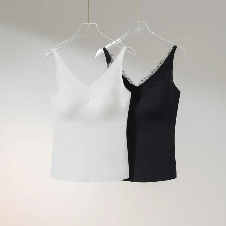 西子/【裸感莱卡】百搭拼蕾丝带胸垫打底背心吊带内衣/NYWY023