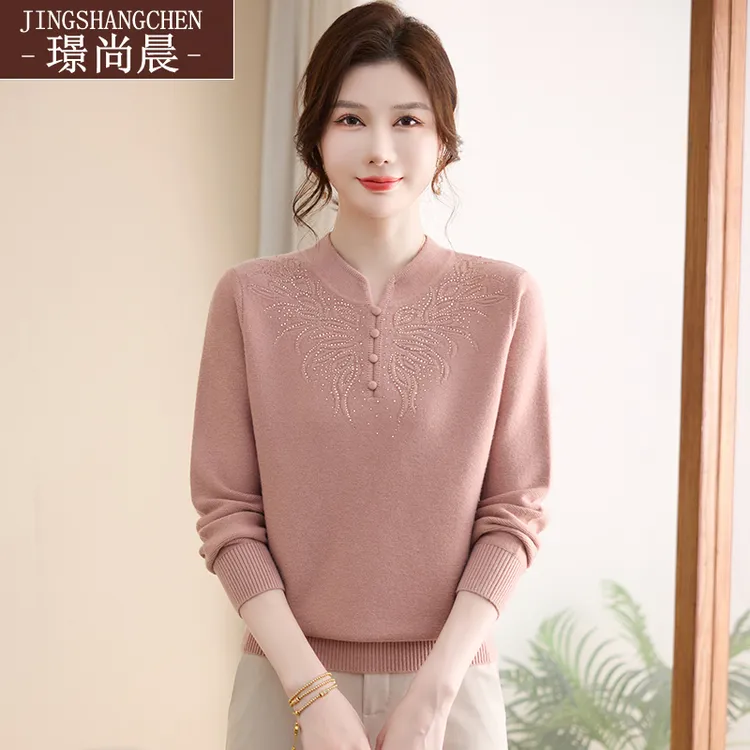 妈妈春秋冬装打底衫50到60岁高贵毛衣中老年人女新款洋气时髦上衣