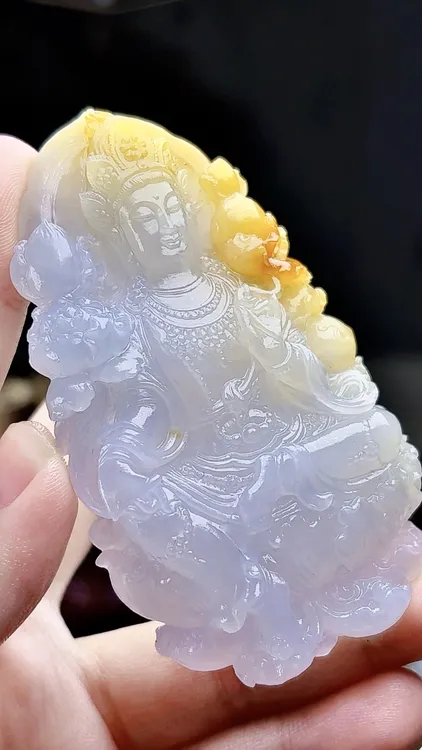 天然缅甸翡翠冰胶黄翡度母毛货买断需抛光尺寸78-45-10.5