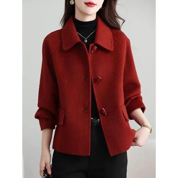 【万达撤柜】时尚百搭双面绒大衣外套女短款2025秋新品宽松显瘦双面