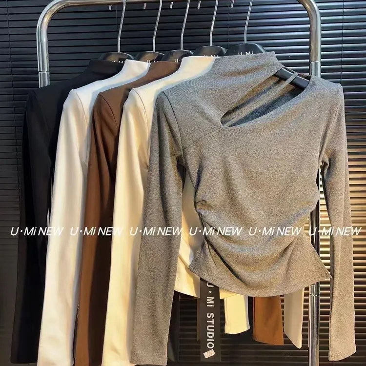 半高领套头T恤衫2025冬季小心机时尚百搭时尚显瘦不规则上衣
