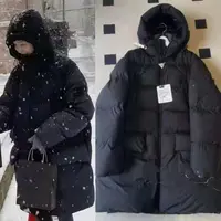 28413欧货高货秋冬新款长款连帽宽松保暖加绒加厚外套9766衣长89