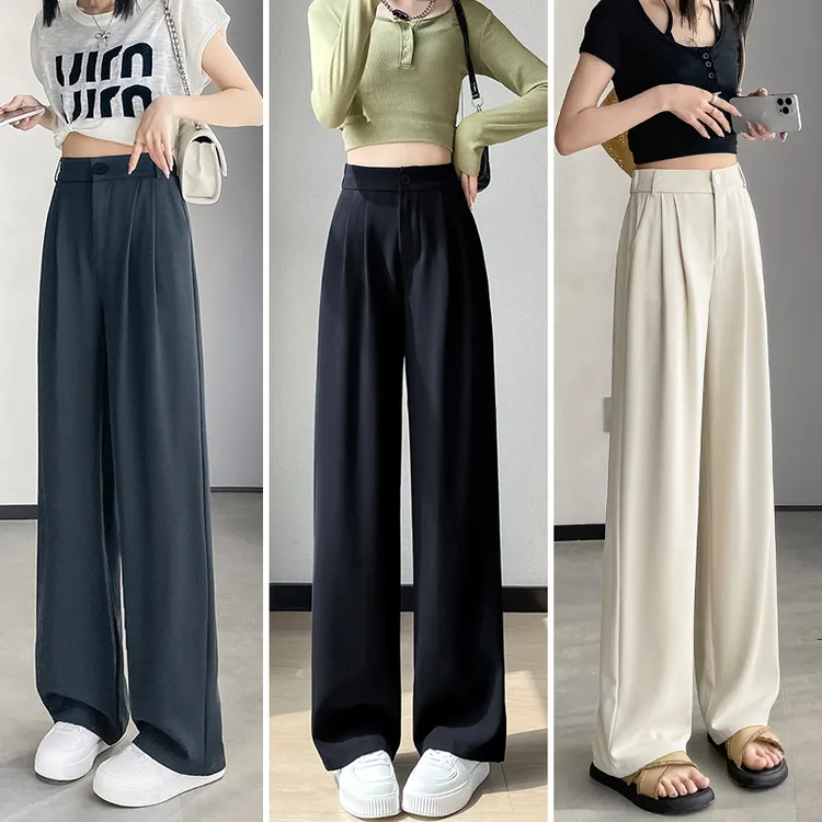 （现货带险）夏季小个子西装裤女宽松高腰垂感窄版直筒裤休闲阔腿裤
