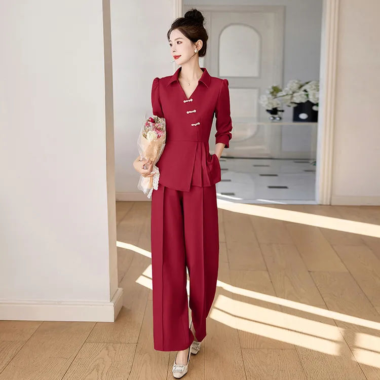 时尚休闲套装2025秋季新款女装高级感气质外套直筒裤两件套MX852
